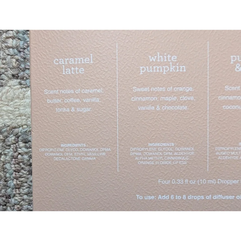 Sand + Fog Fragrance Diffuser Oils Set of 4 Caramel Pumpkin Cider‎ Holiday New